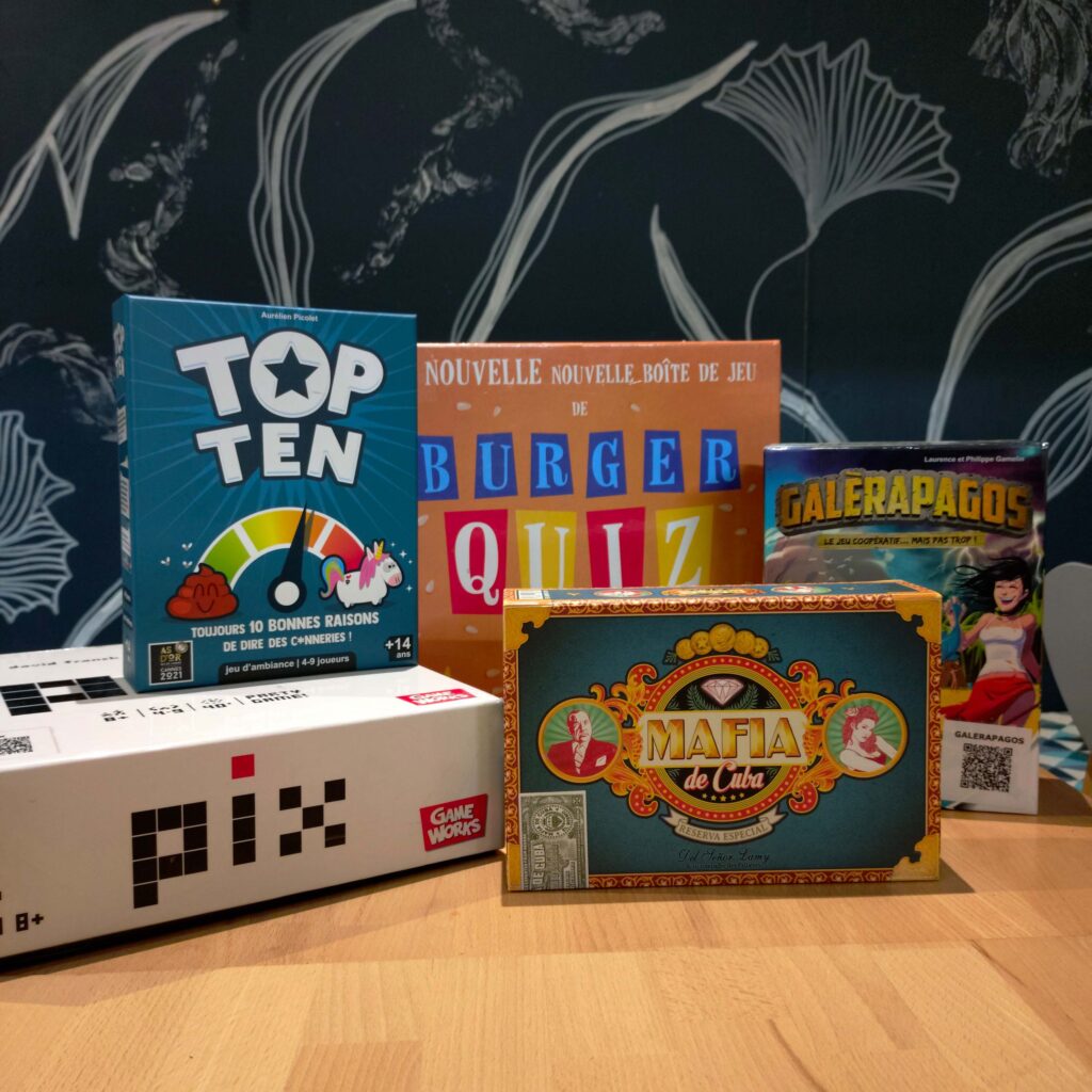 Une sélection de jeux d’ambiance à découvrir et à jouer sur place au bar restaurant L’OCNI.