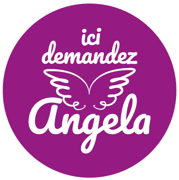 Logo violet du dispositif Angela signalant un lieu sûr où demander de l’aide contre les violences sexistes et sexuelles.